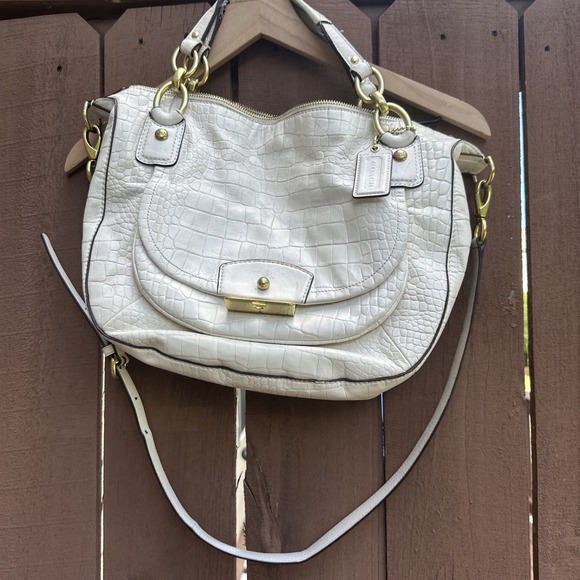 Coach Kristin Croc Embossed Leather Hobo Sachel Purse White Gold Hardware F22924 - Picture 1 of 14